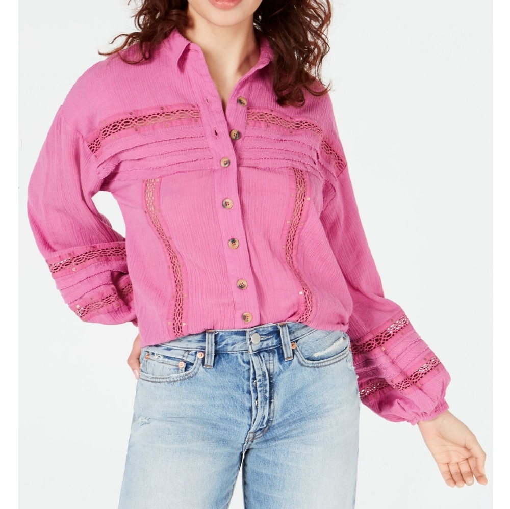 Free people long sleeve top with buttons